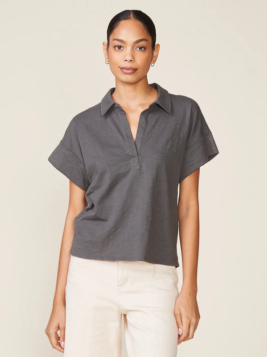 Short Sleeve Trapunto Slub Top