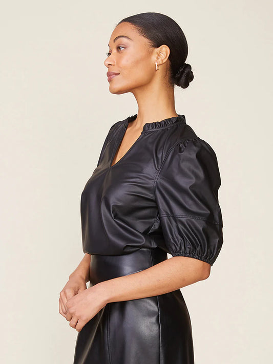 Black Kacey Vegan Leather Blouse