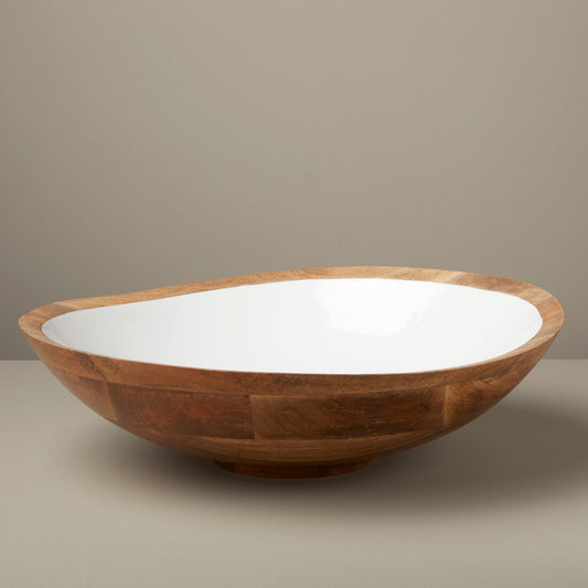Mango Wood/White Enamel Bowl - Large