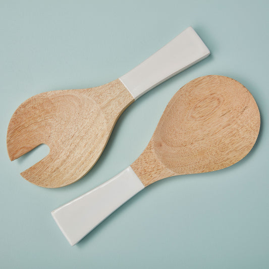 Mango Wood/White Enamel Serving Spoons