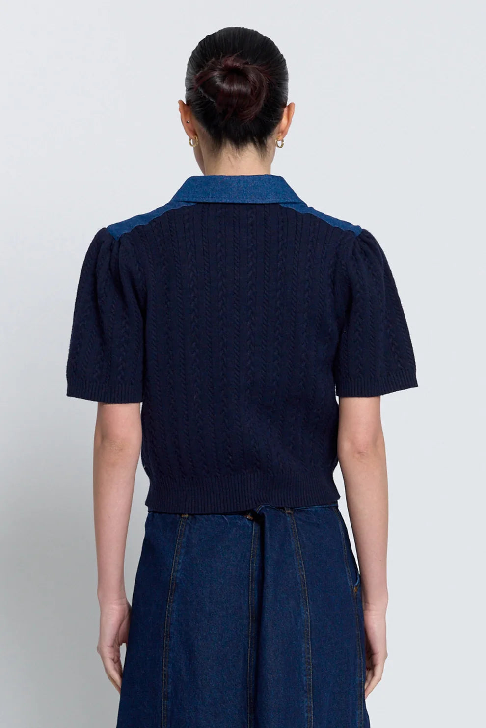 Nash Puff Sleeve With Denim Sweater