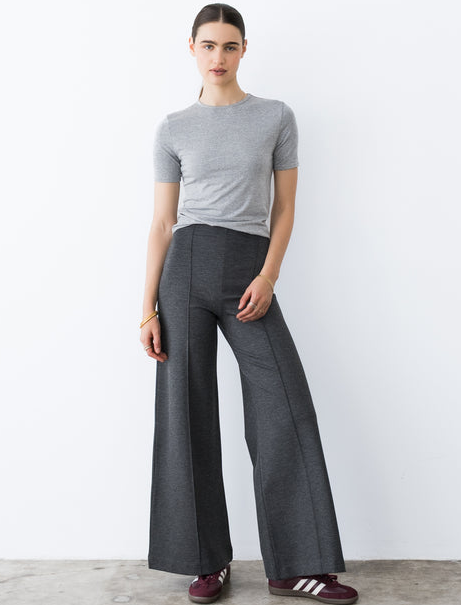 Charcoal Ponte Knit Wide Leg Pant Standard