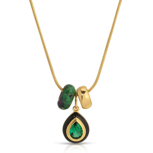 Dazzle Emerald Gem Charm Set Necklace