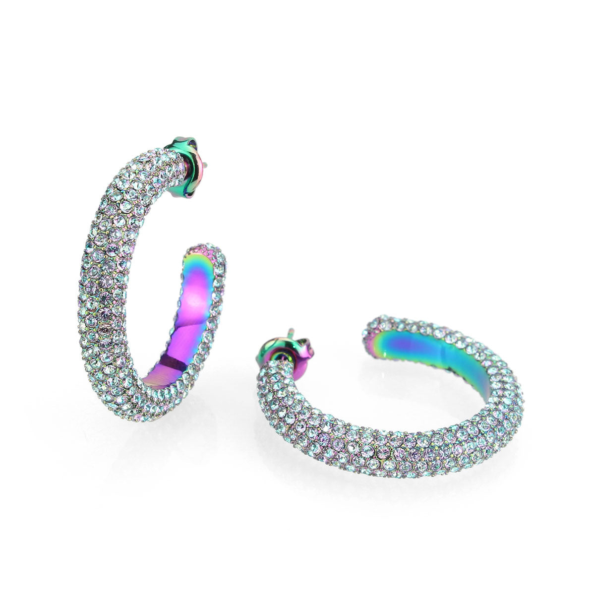 Color Wheel Medium Pave Hoop Rainbow
