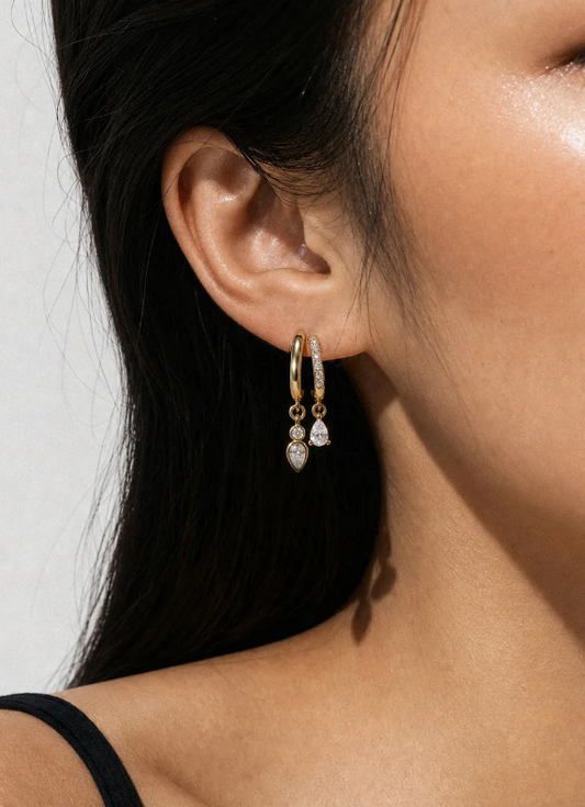 Gold Double Hoop Dangle Earrings