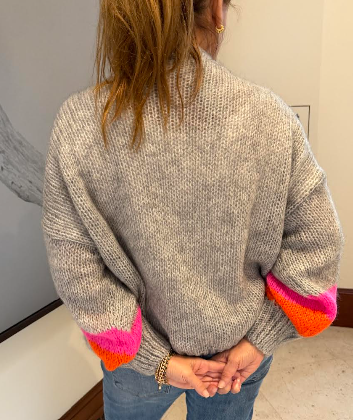 Striped Sleeve Mohair Cardigan