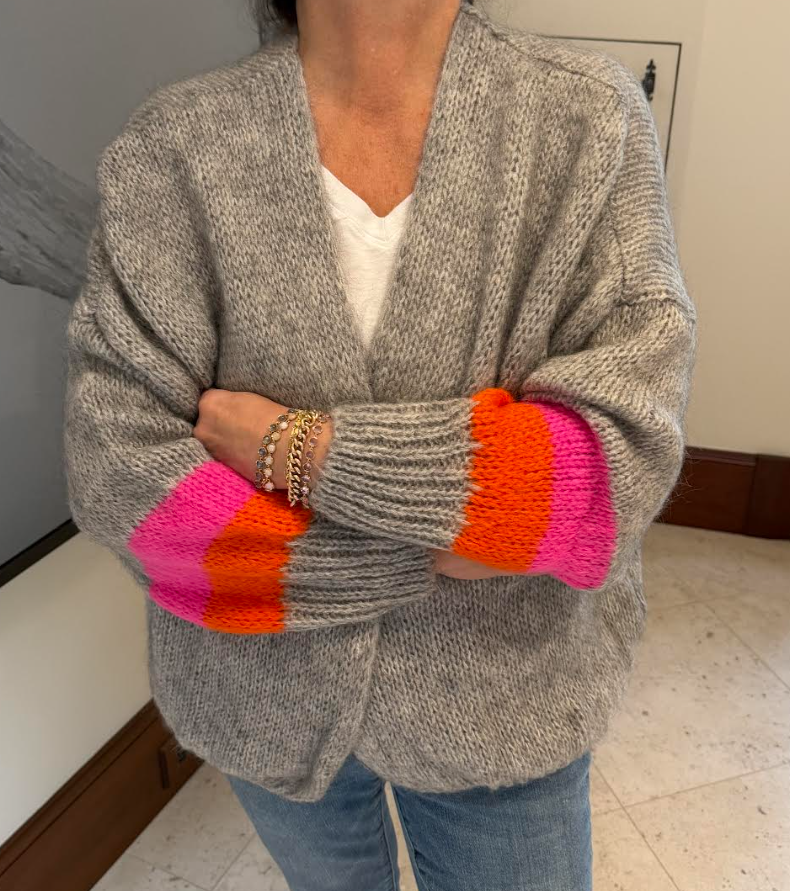 Striped Sleeve Mohair Cardigan