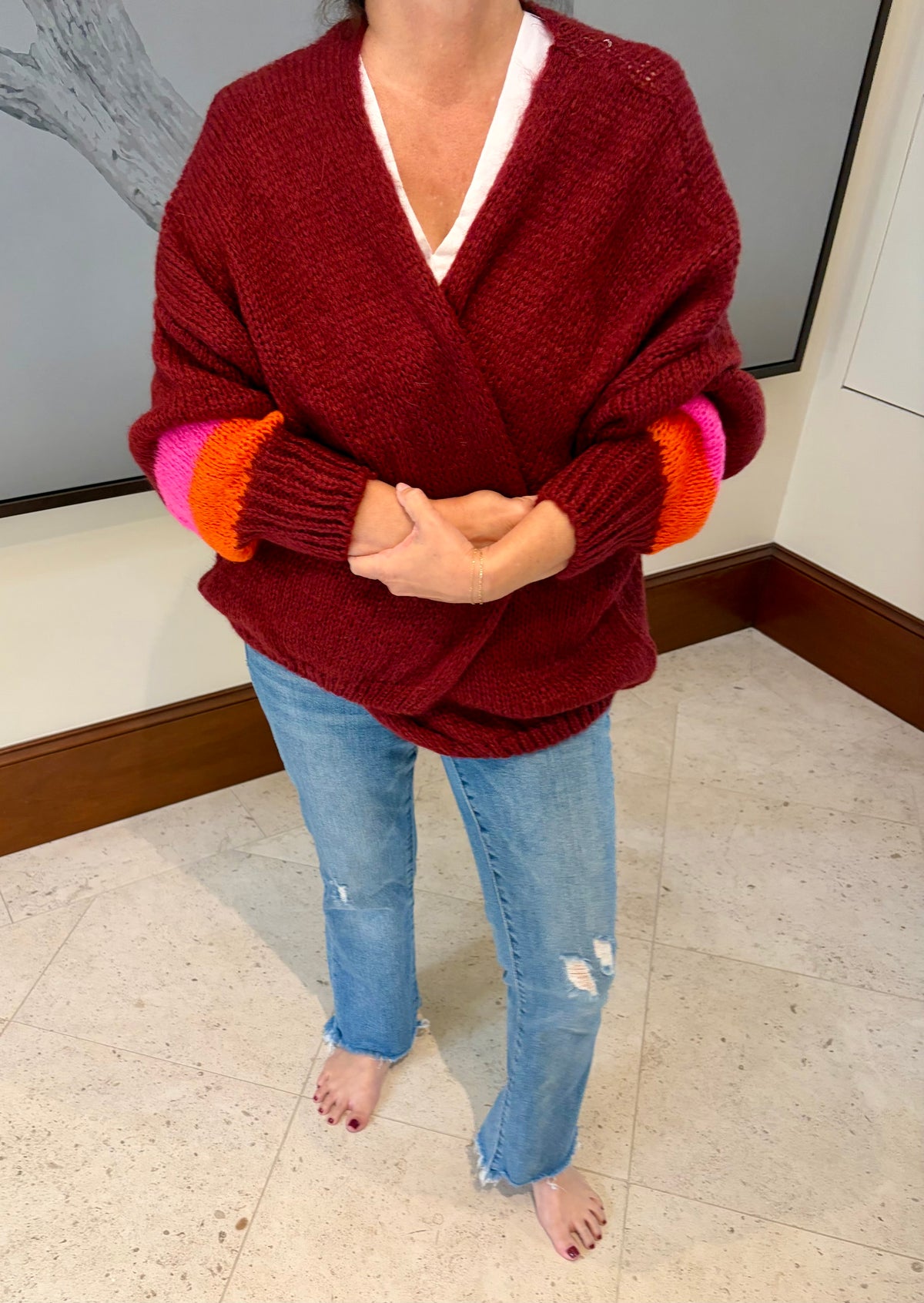 Striped Sleeve Mohair Cardigan