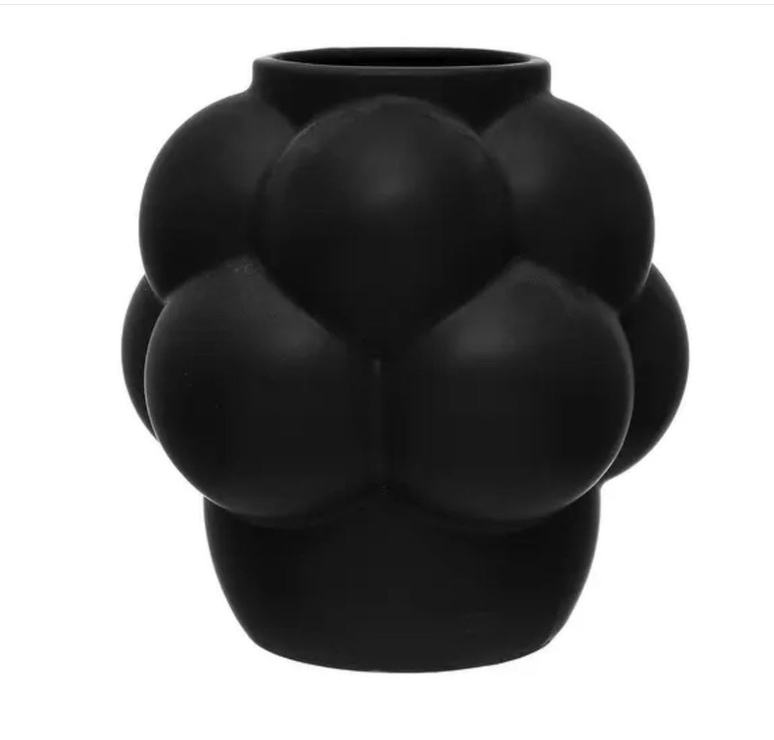 Raised Dots Stoneware Vase, Matte Black