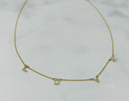 CZ Letter Station Necklace LOVE