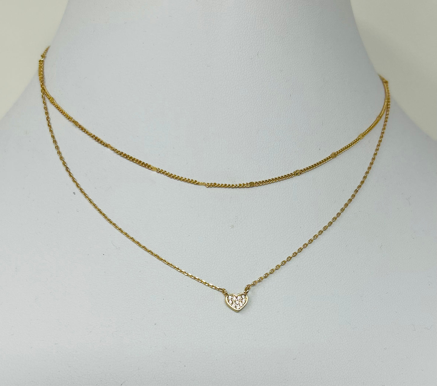 2 Layer Pave Heart Necklace