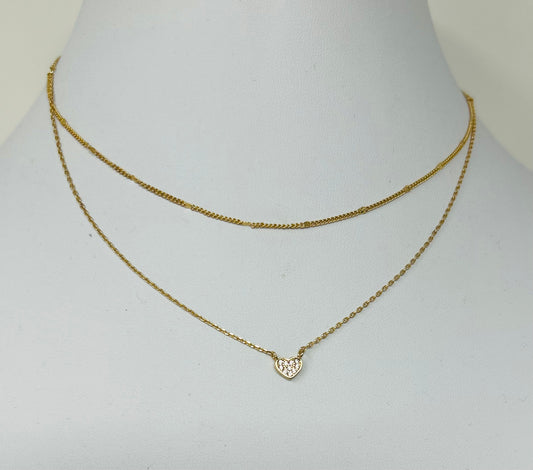 2 Layer Pave Heart Necklace