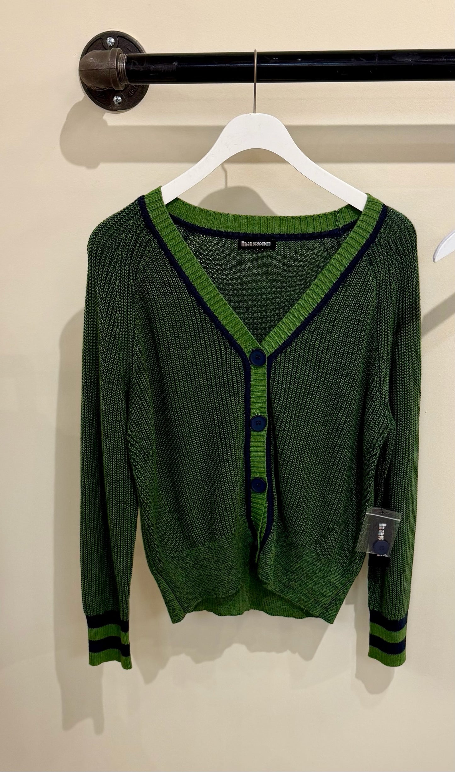Kelly Green/Navy V-Neck Cardigan with tipping