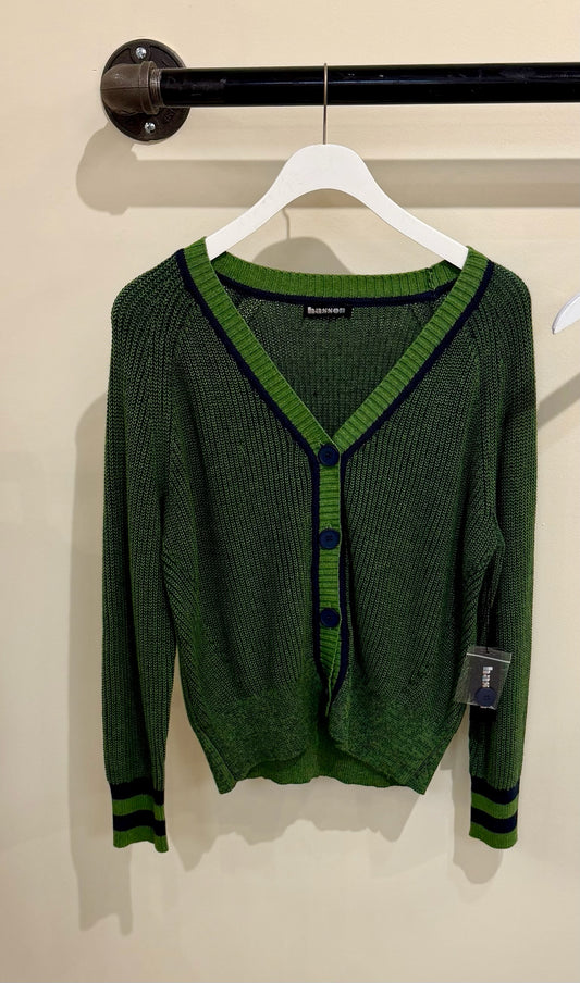 Kelly Green/Navy V-Neck Cardigan with tipping
