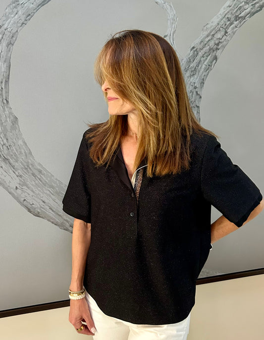 Black Lurex Top with Stripes