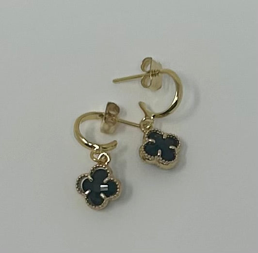 Glass Shape Clover Dangle Earrings black/gold