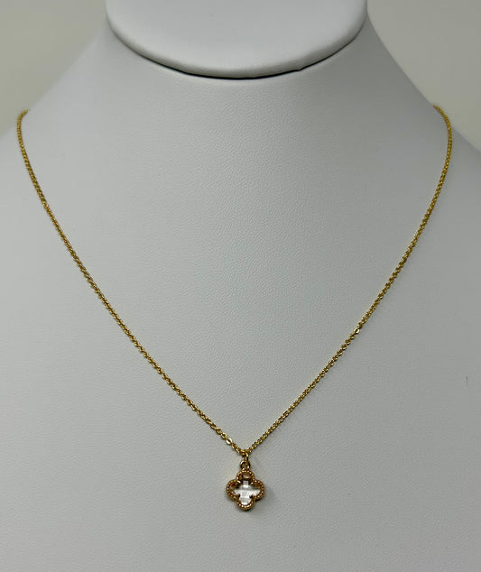 Glass Clover Necklace Clear