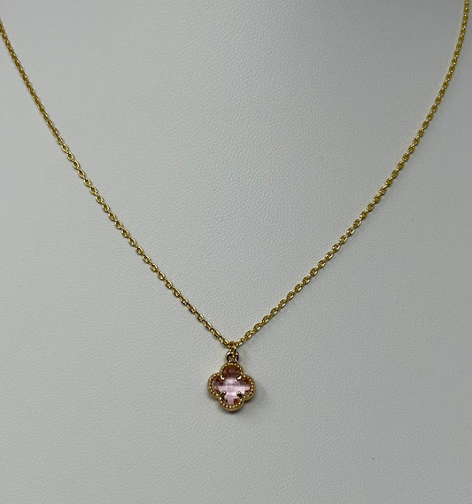 Glass Clover Necklace Pink