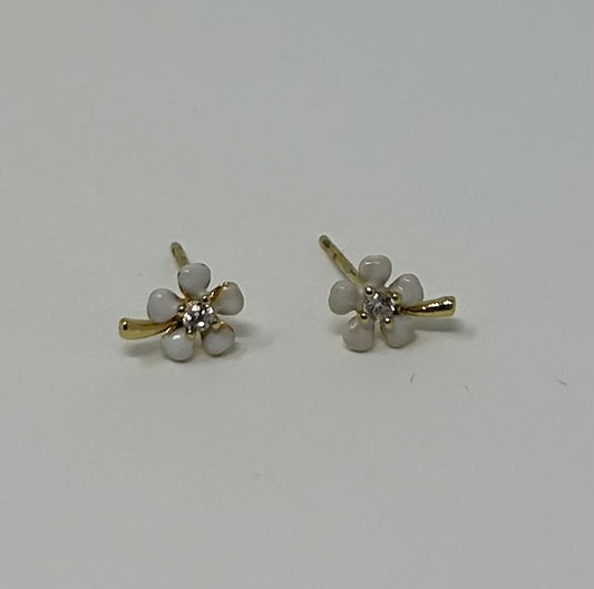 White Enamel Flower Earrings