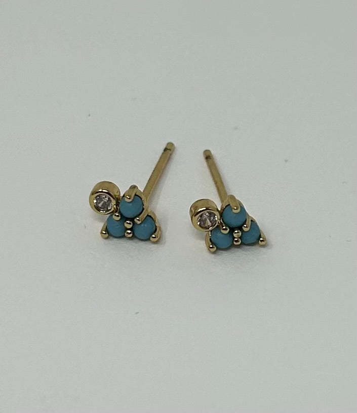 Turquoise Cluster Post Earrings w single CZ