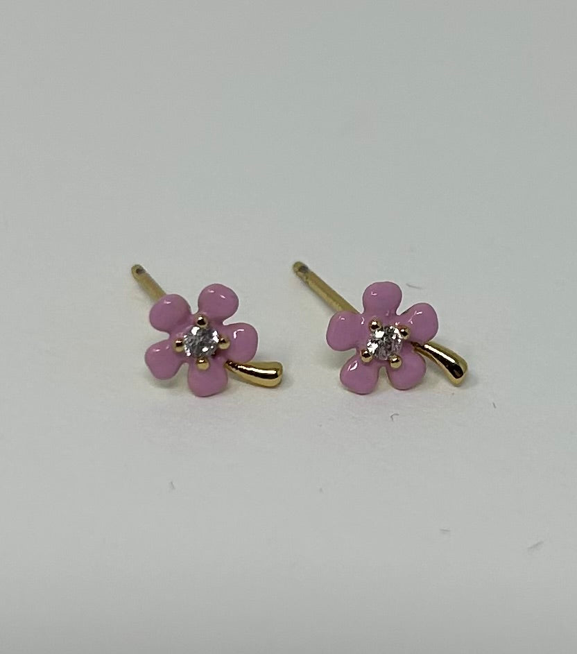 Pink Enamel Flower Earrings