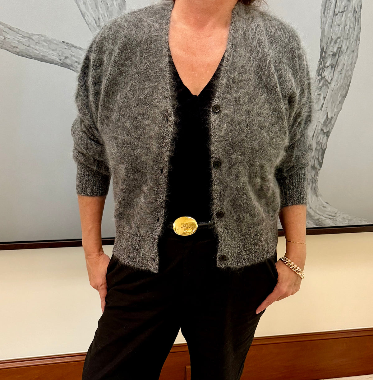 Brushed Cashmere Cardi Gray