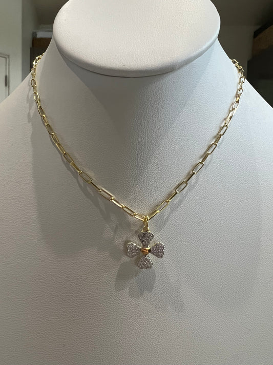 Mini Pave White Clover Necklace