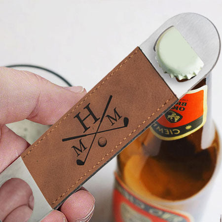 Leather Bottle Opener with Monogram - CALL TO SPECIAL ORDER
