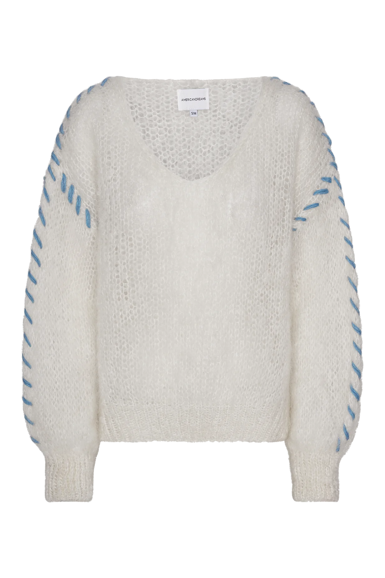 White w Blue Stripe Milana LS Mohair Knit