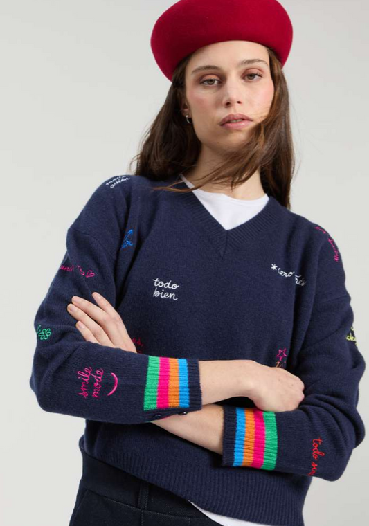 Navy Jersey Palabras Sweater