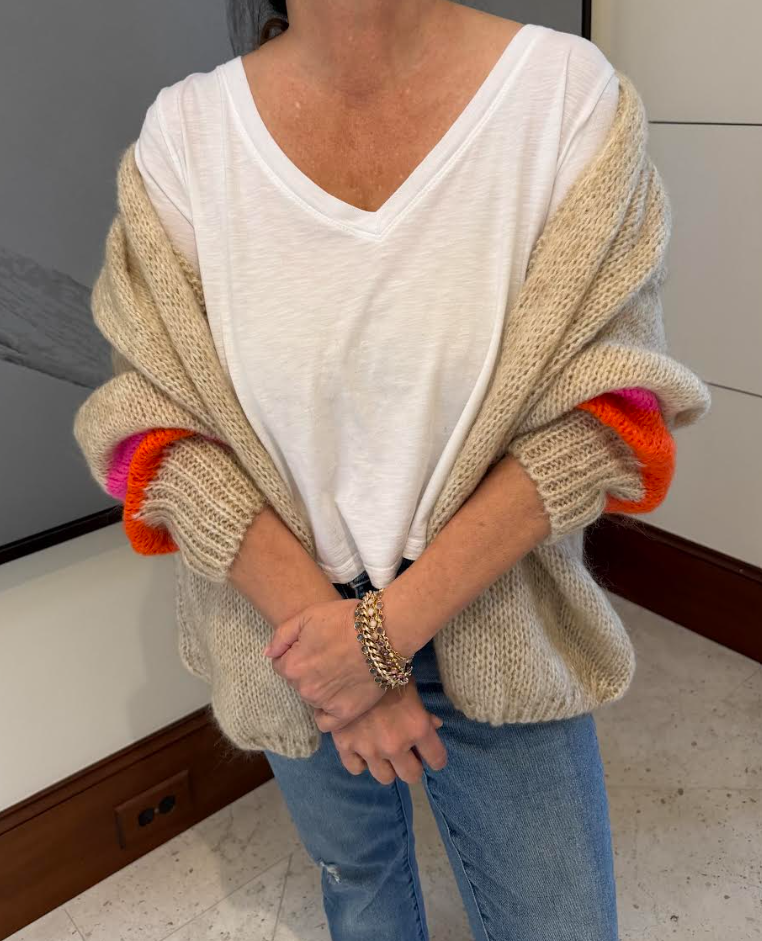 Striped Sleeve Mohair Cardigan