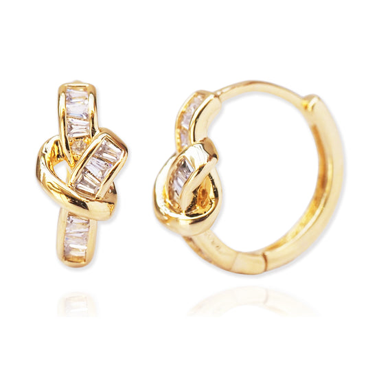 Baguette CZ Knot Huggie Earring