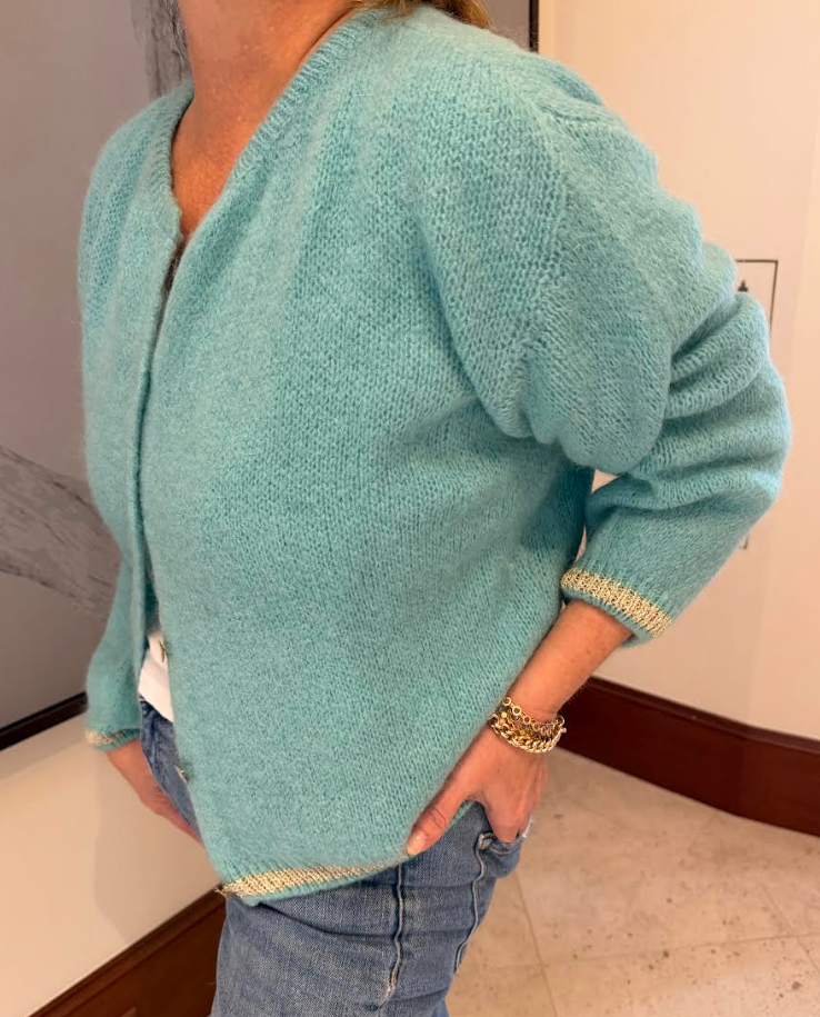 Turquoise Long Sleeve Mohair Cardigan