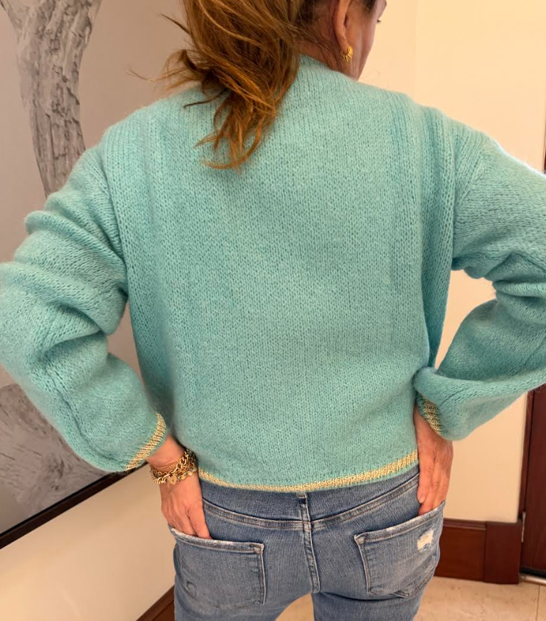 Turquoise Long Sleeve Mohair Cardigan