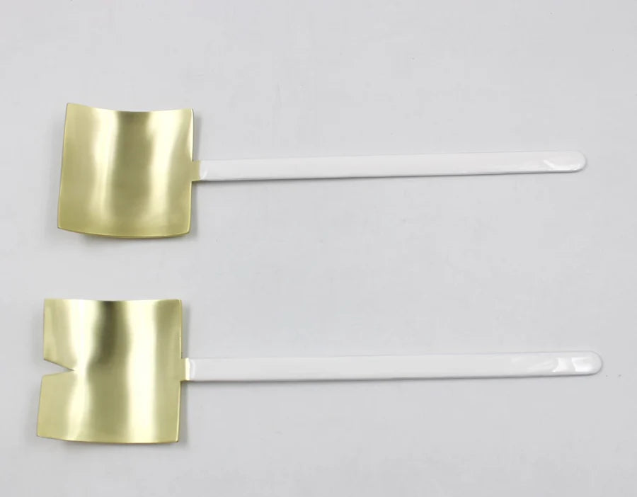 Square Salad Servers Gold/White