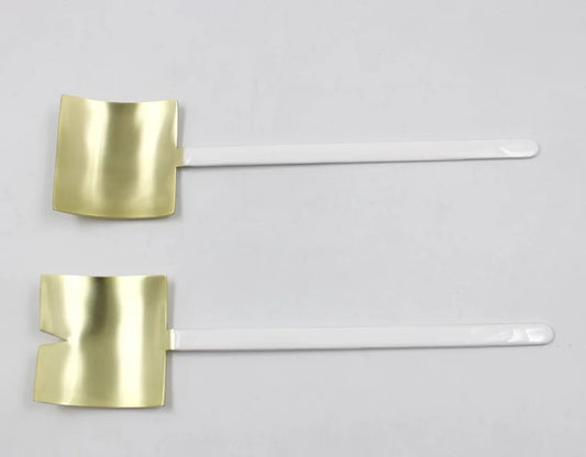Square Salad Servers Gold/White