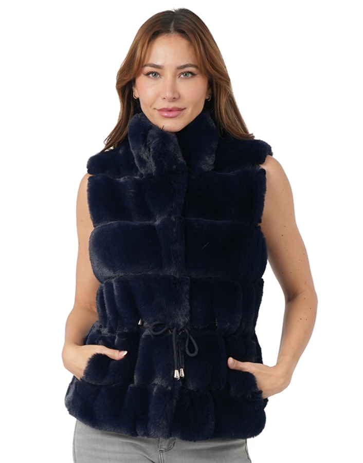 Faux Fur Vest Navy
