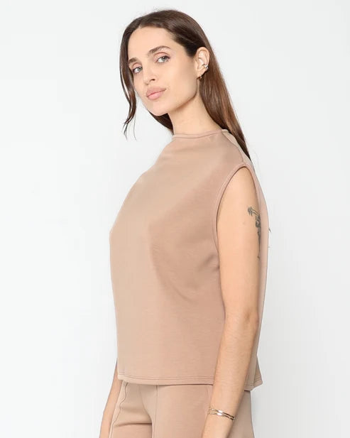 Scuba Cowl Neck Top Tan