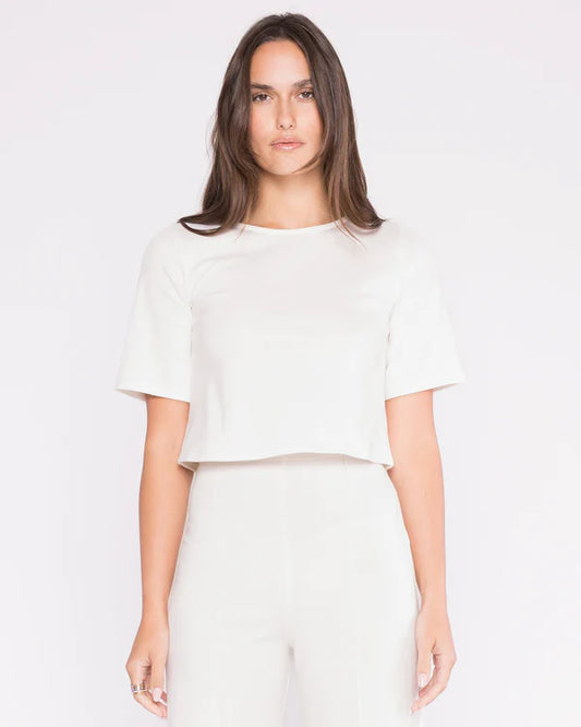 White Ponte Knit Short Sleeve Top