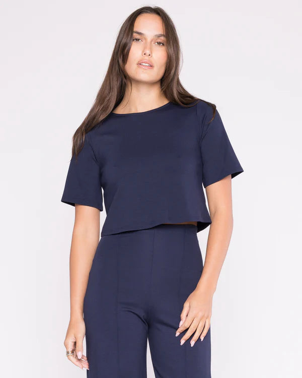 Navy Ponte Knit Short Sleeve Shirt