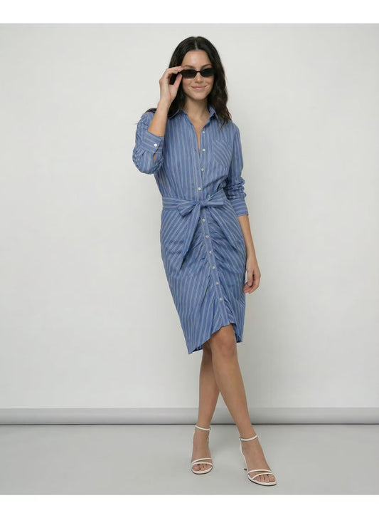 The Wrap Front Dress Royal Blue Stripe Dress