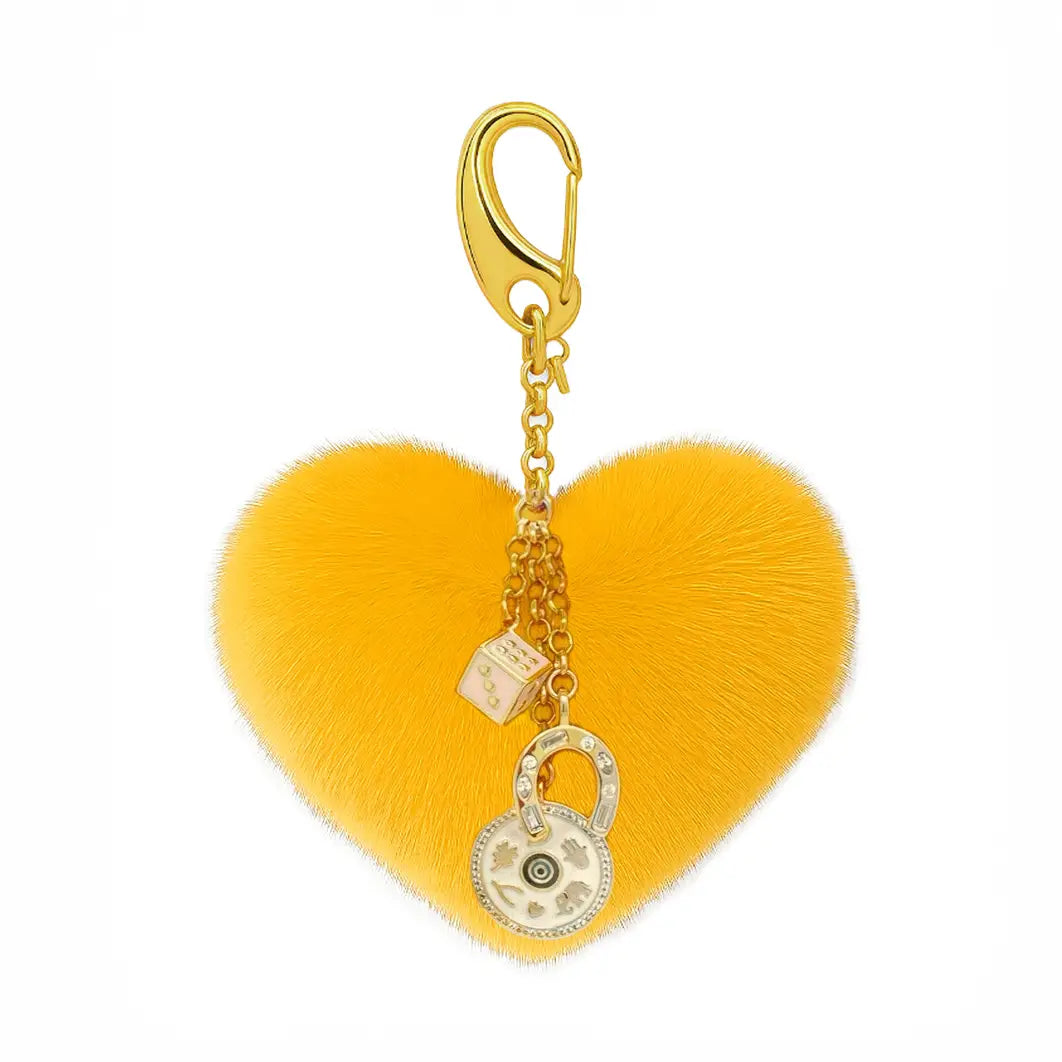 You're So Golden Yellow Fluffy Heart Bag Charm