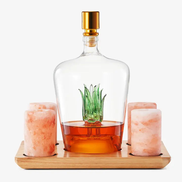 Tequila Decanter with Himalayan Salt Shot Glasses