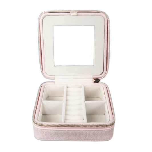 Leah Travel Jewelry Case Pale Pink with Monogram - CALL TO SPEACIAL ORDER ITEM
