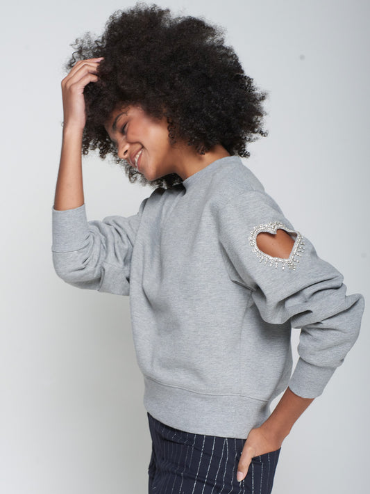KNITWEAR SWEATSHIRT GREY CORAZON EMB BRILLANTE