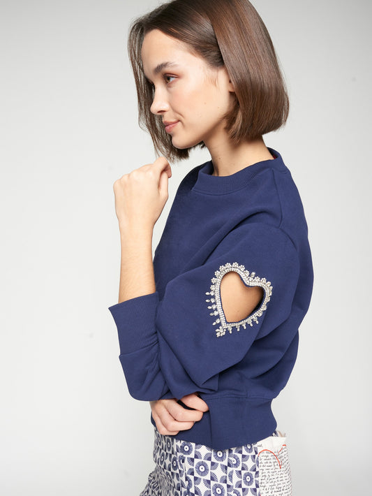 KNITWEAR SWEATSHIRT NAVY CORAZON EMB BRILLANTE