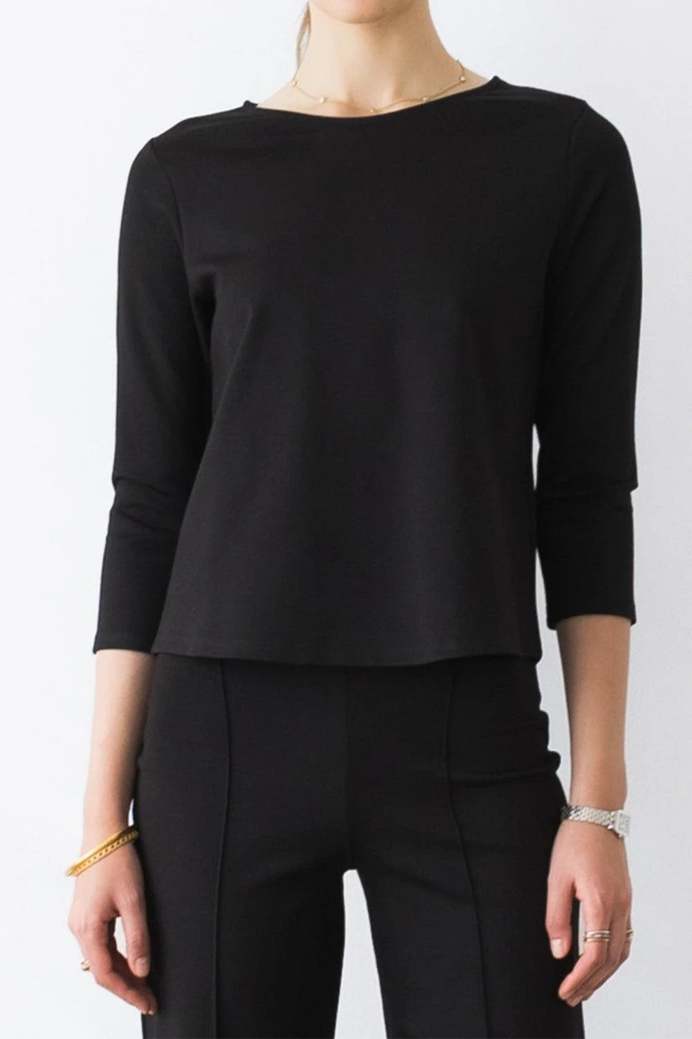 Black 3/4 Sleeve Ponte Knit Top