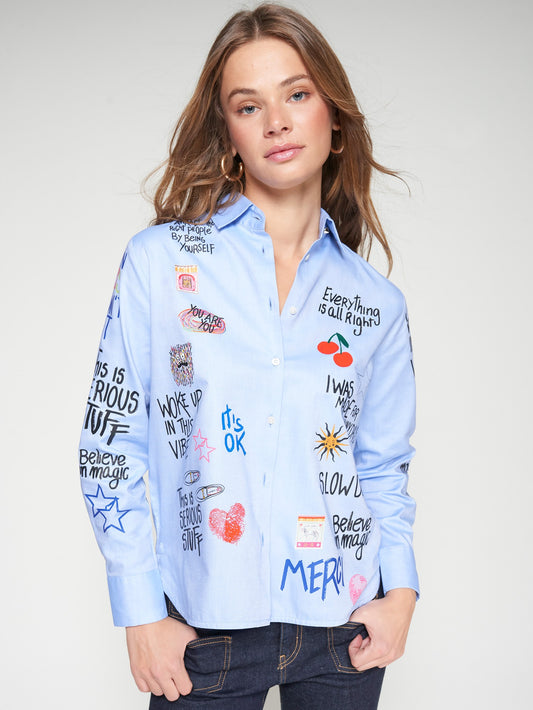 SHIRT ISA GRAFFITI OXFORD AZUL