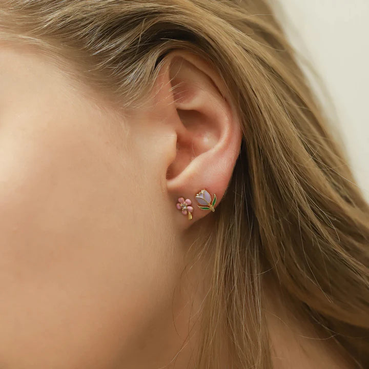 Pink Enamel Flower Earrings