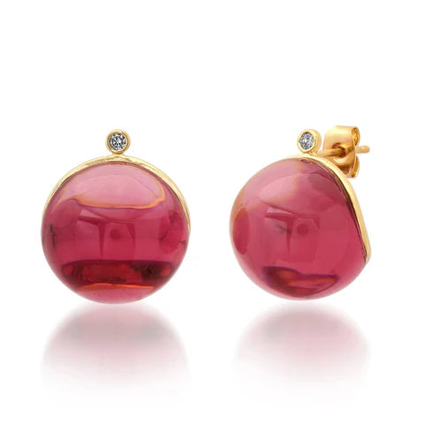 Red Resin Ball Post Earrings w CZ